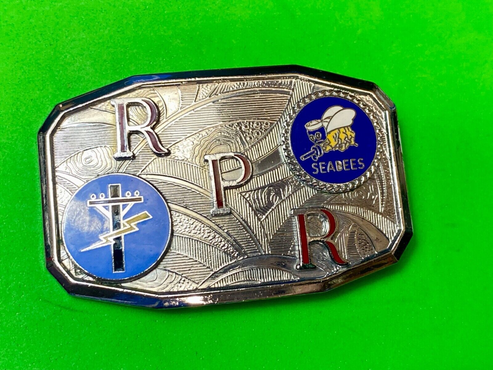 US NAVY SEABEES  Utility pole lightning strike  RPR belt buckle by Hook fast