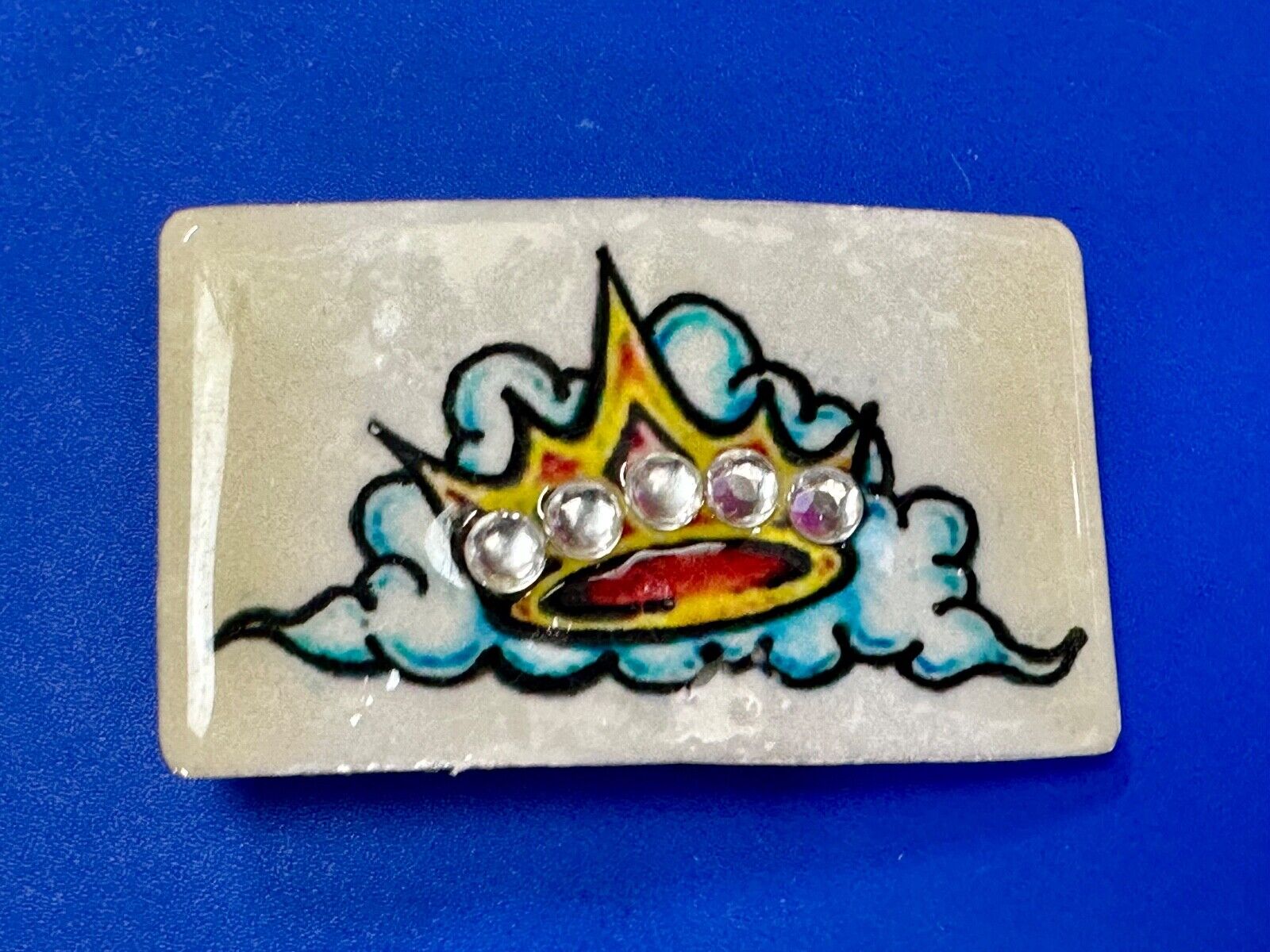Artisan CROWN on colorful cloud with Rhinestone accents Belt Buckle