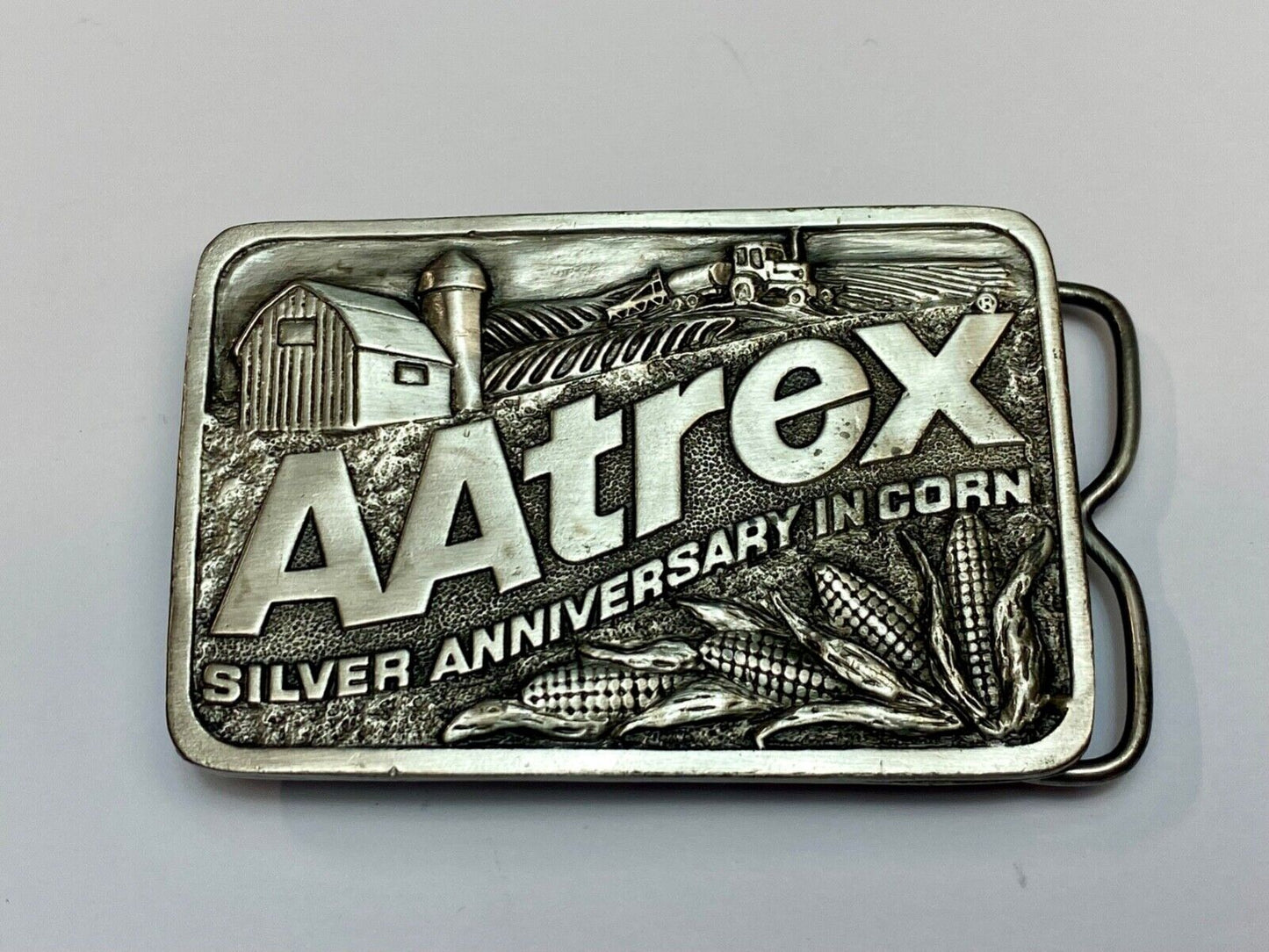AAtrex Silver Anniversary in Corn Belt Buckle 3.5" Herbicide Farming Farm Barn