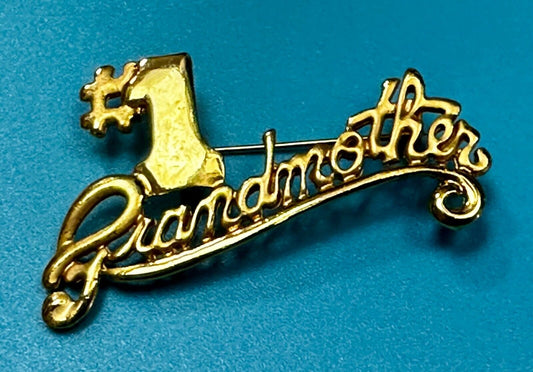 #1 Number One Grandmother Love Gift Gold Tone Vintage Brooch Pin