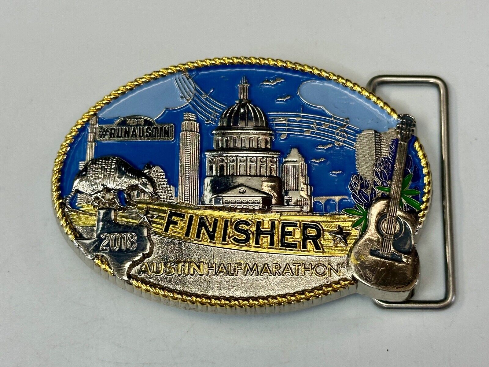 2018 Austin Texas RunAustin Finisher Half Marathon belt buckle