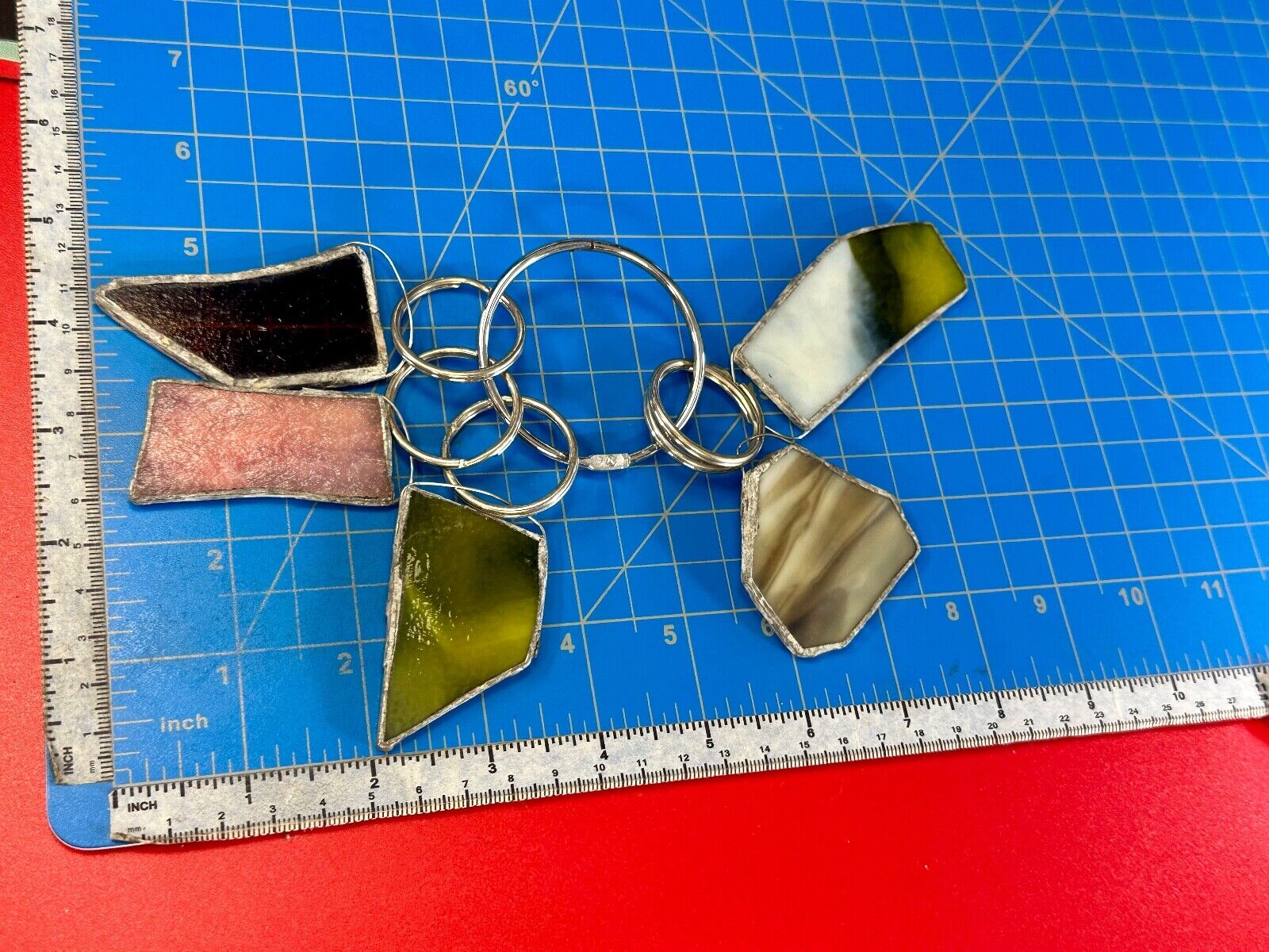 Unique Stained Glass State Shapes  (5) Lot Artisan Keychain - Key Ring Chain