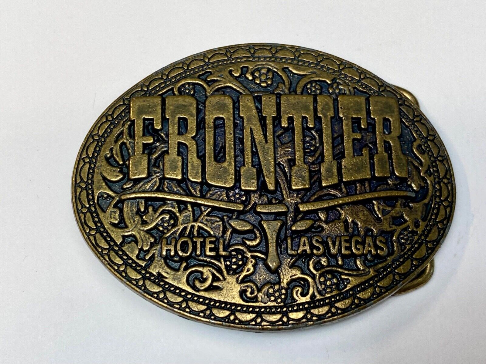 Vintage Frontier Hotel Old Las Vegas Casino Nevada Western Longhorn belt buckle