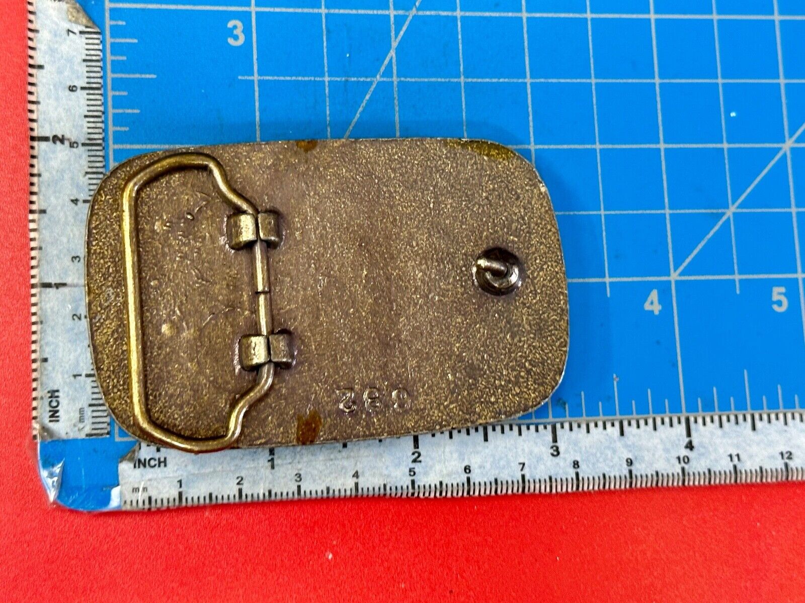 Unique artisan FISH drawing as centerpiece belt buckle - faux? leather backing