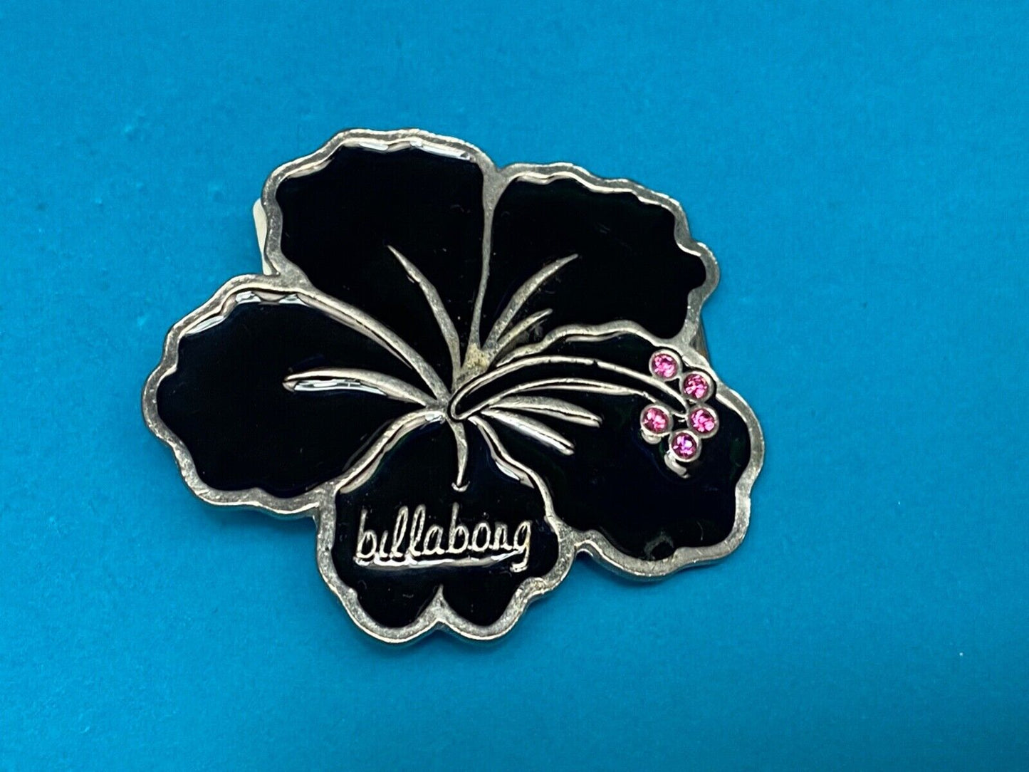 Billabong Belt Buckle Black & Silver Jeweled Flower - Australian Surf Company