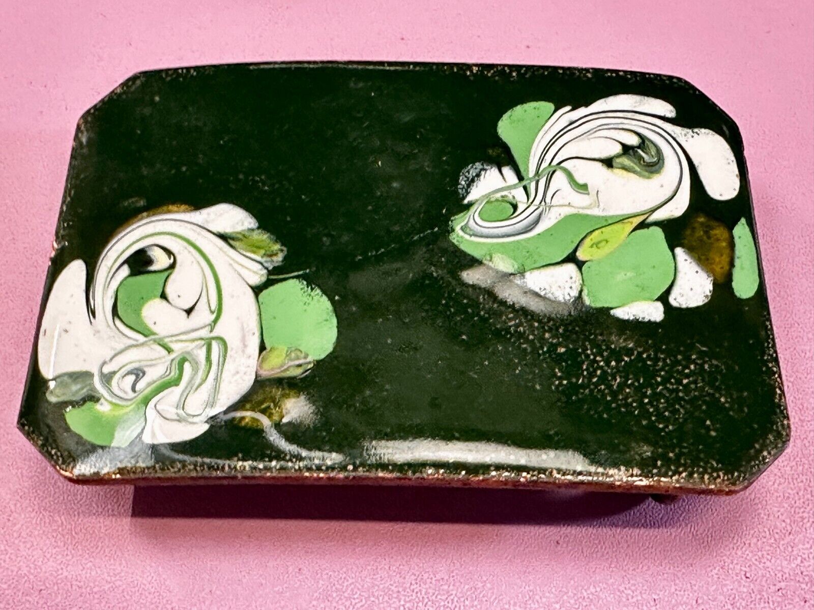 Artisan Hand Painted Abstract Flowers Enamel On Copper Belt Buckle By Wini