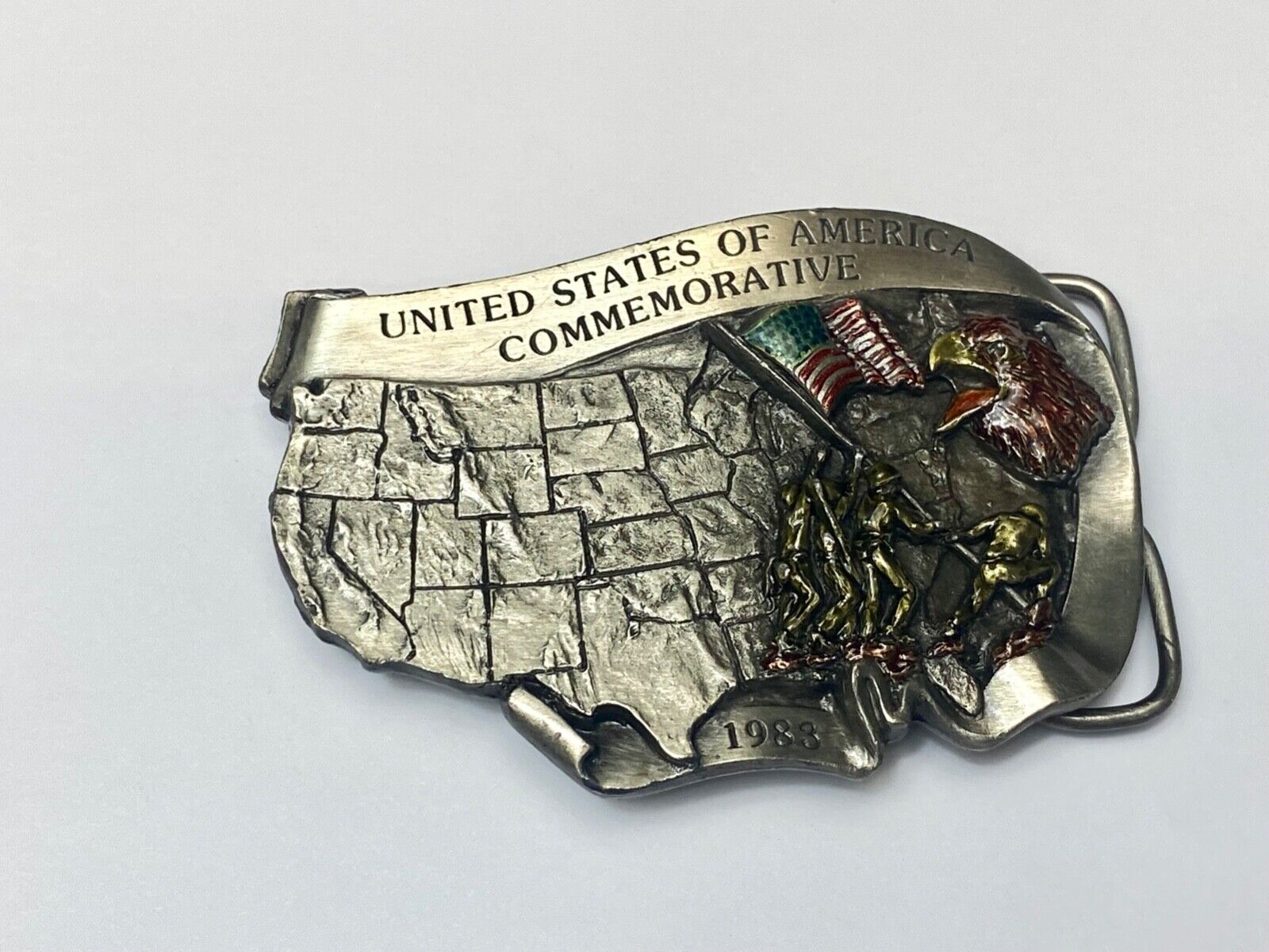 1983 United States of America commemorative flag eagle -  map shaped belt buckle
