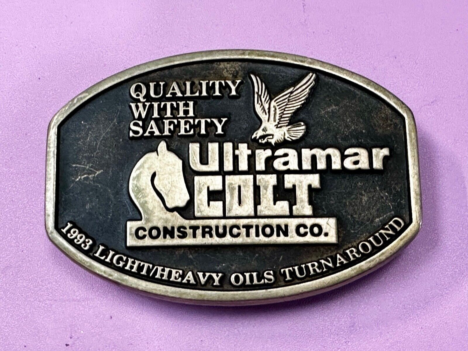 Ultramar Colt Construction Co 1993 Oils Quality W/ Safety Anacortes Belt Buckle