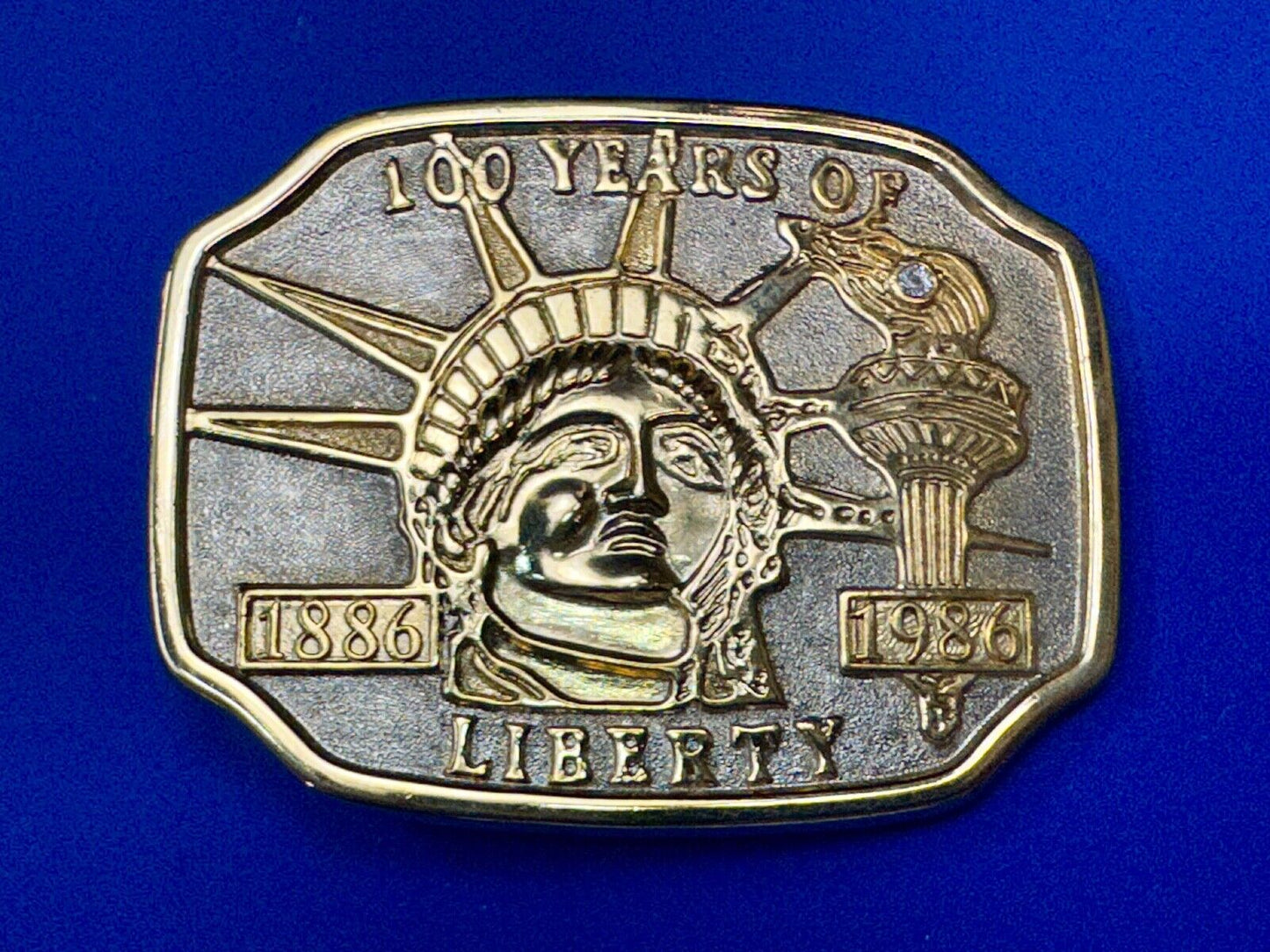 100 Years of Liberty  NYC statue of Lady Liberty two tone Souvenir belt buckle