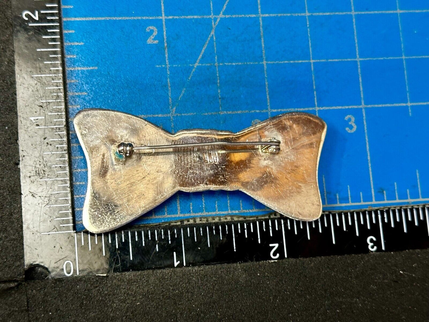 Shiny Bow Tie Ribbon Shaped Vintage 2.5" Wide Brooch Pin 925 Sterling Silver