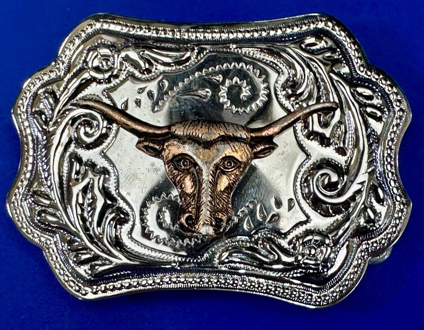 Texas Longhorn Steer Cowboys Vintage two tone belt buckle