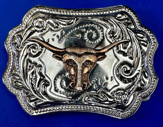 Texas Longhorn Steer Cowboys Vintage two tone belt buckle