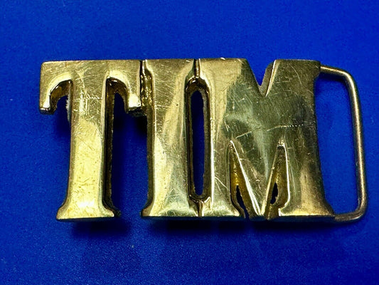TIM Custom Name in cutout block letters solid brass belt buckle - Taiwan ROC