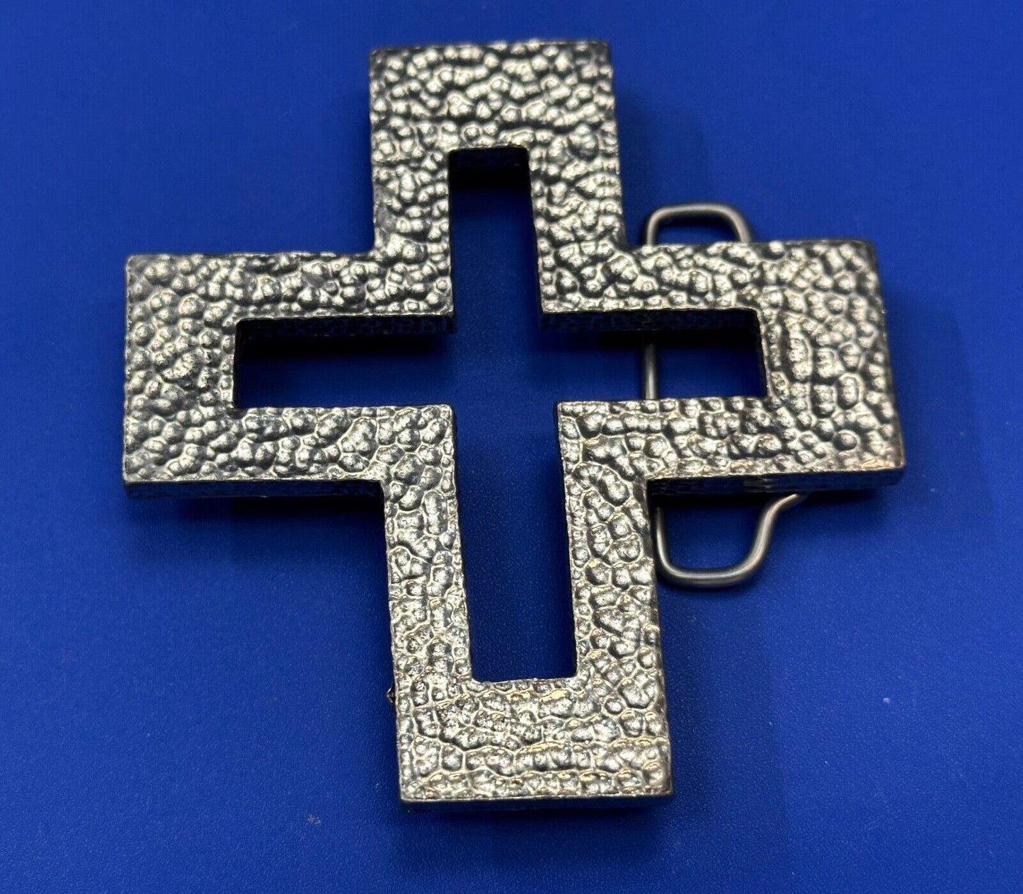 A.P.W. 2007 cross cutout silver tone belt buckle