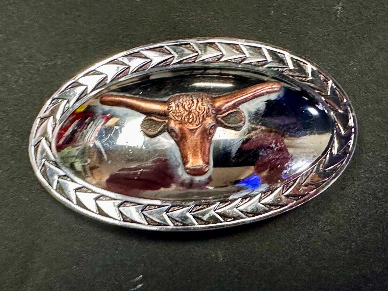 Texas Longhorn Steer Vintage Wide Oval Cowgirls Cowboys Two Tone Belt Buckle