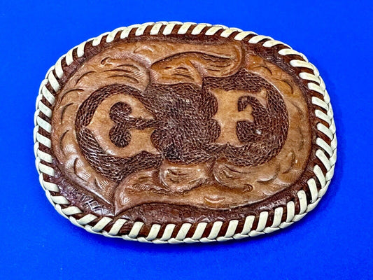 Artisan GF Initials letters Girlfriend? custom stitched leather belt buckle