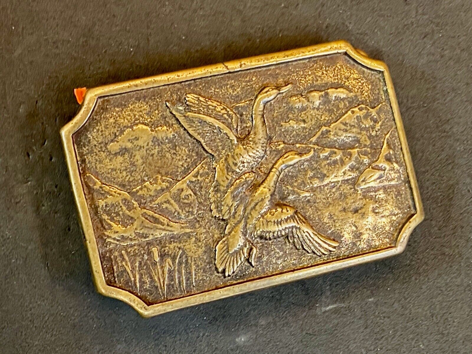 Two Flying Ducks On Pond In Nature Launching Solid Brass Belt Buckle By Bts 