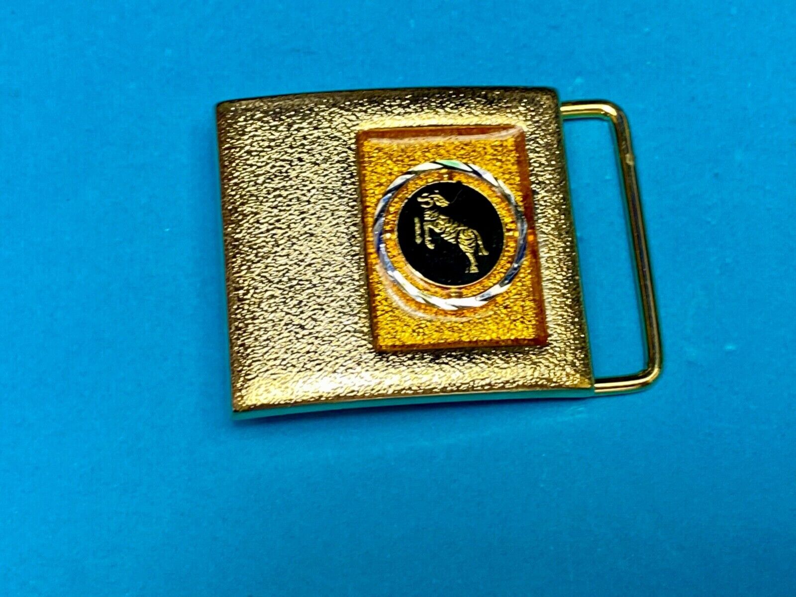 Vintage Lee Black Gold Enamel Zodiac Sign Astrology Aries?  Belt Buckle