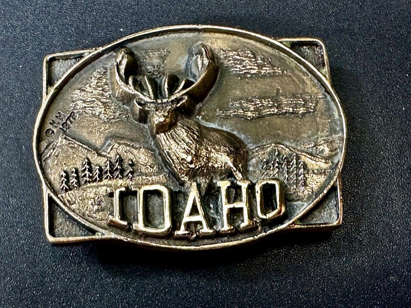 The State of Idaho Deer Buck Hunting Vtg.  1978 Small First Security Belt Buckle