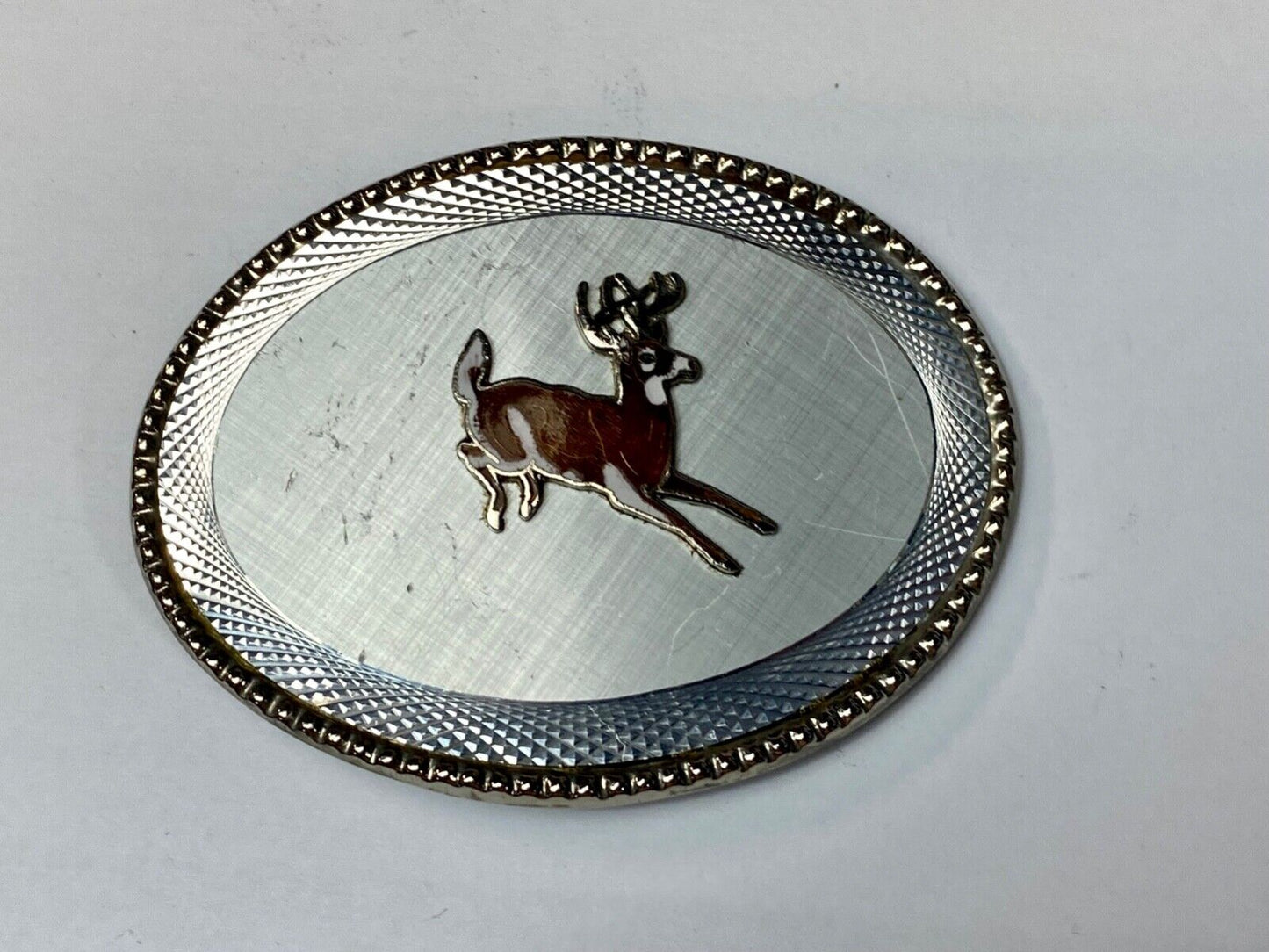 Adorable running Deer Dow western oval etched belt buckle stamped W