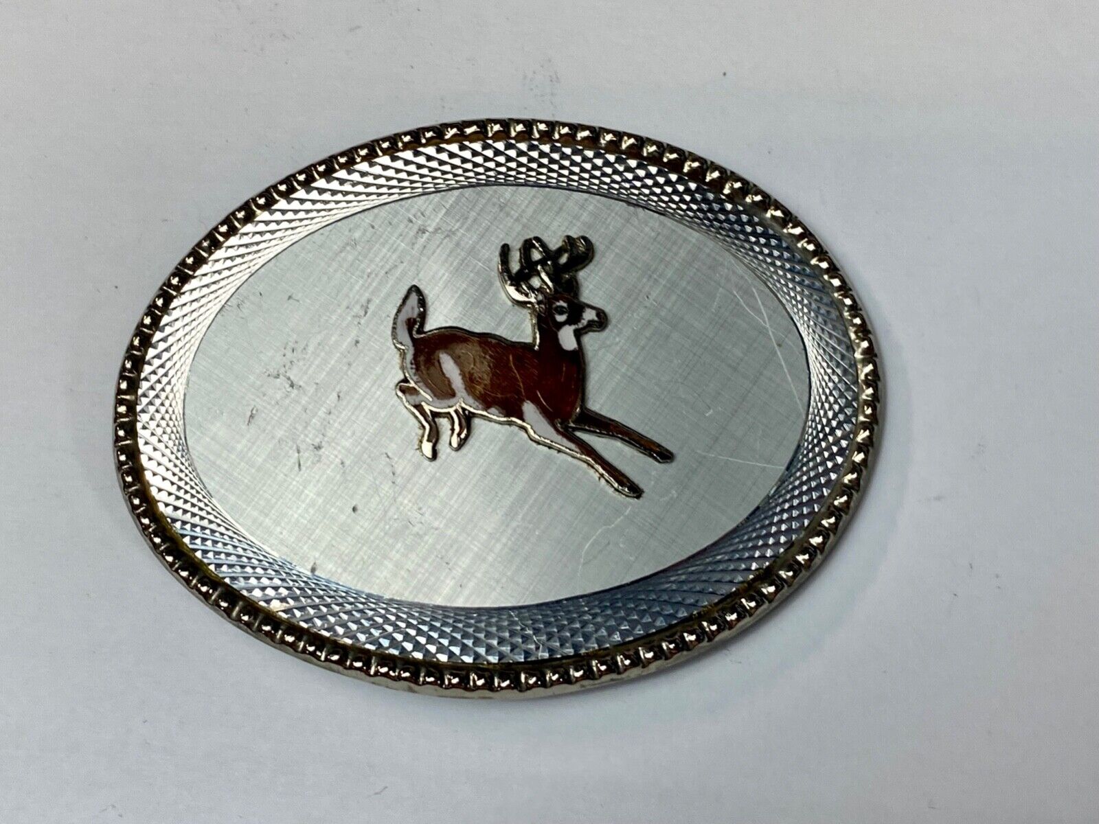 Adorable running Deer Dow western oval etched belt buckle stamped W