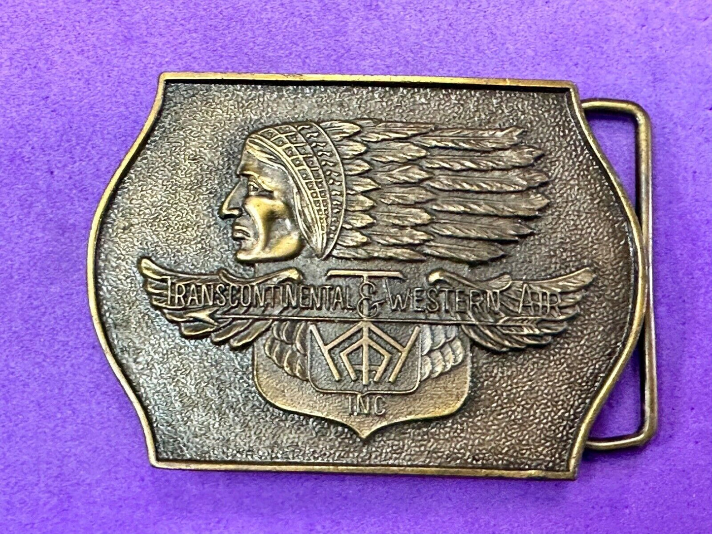 TWA Indian Head logo Transcontinental & western Airlines Air Inc belt buckle