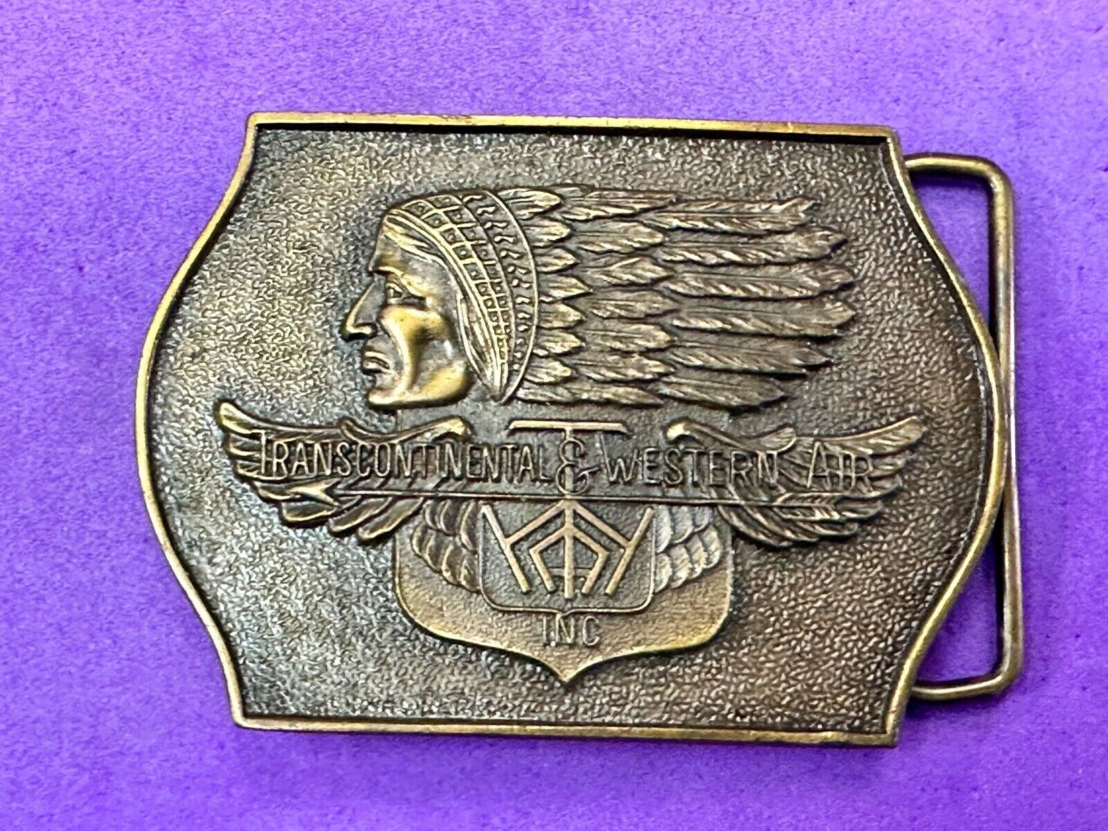 TWA Indian Head logo Transcontinental & western Airlines Air Inc belt buckle