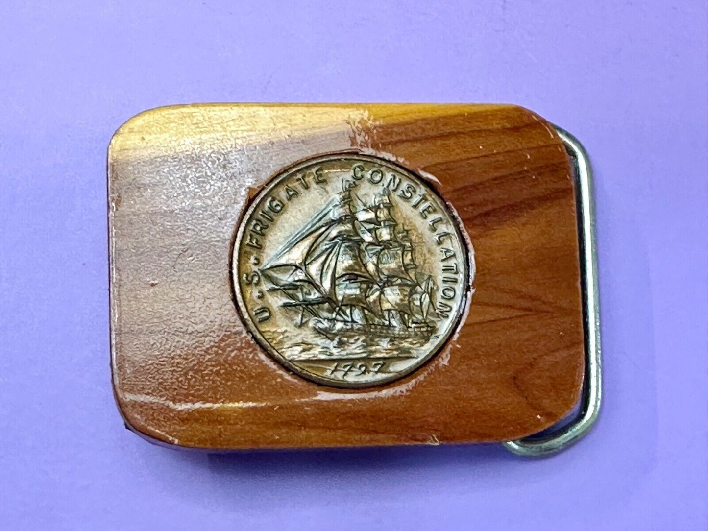 1797 USS Frigate Constellation Medal custom artisan inland to wood Belt Buckle