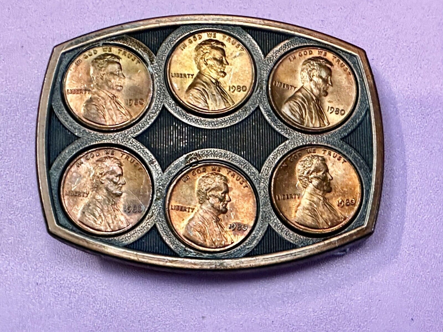 1980's Coins Pennies Vintage Artisan Collectors Belt Buckle