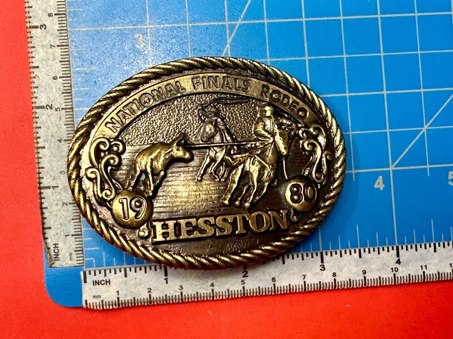 1980 National Finals Rodeo Hesston NFR Western Roping Cowboy belt buckle