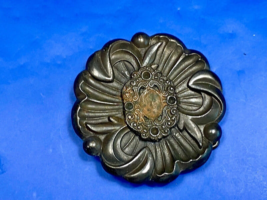 Vintage Antique? Black Flower belt buckle marked BF. - missing stones