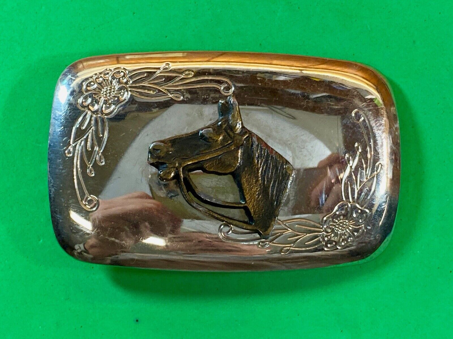 Usa Made Two Toned Horse Head Bust Mirrored Belt Buckle 