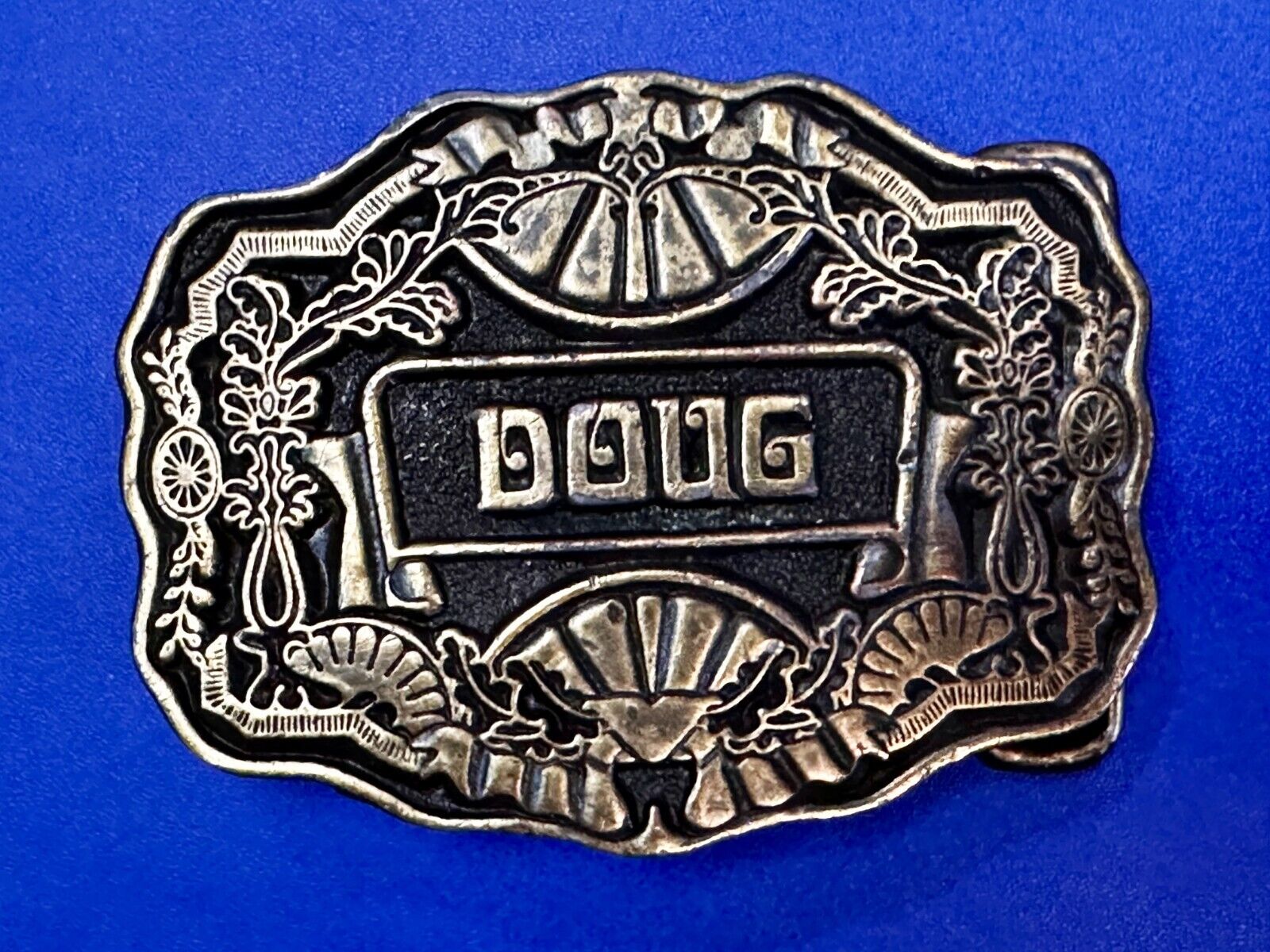 1970s DOUG Name - Custom Brass Tone Metal Oden USA Personalized Belt Buckle