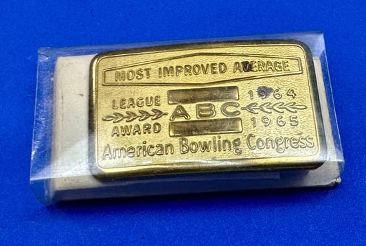 ABC Bowling League Award NOT engraved most improved trophy  1964 belt buckle