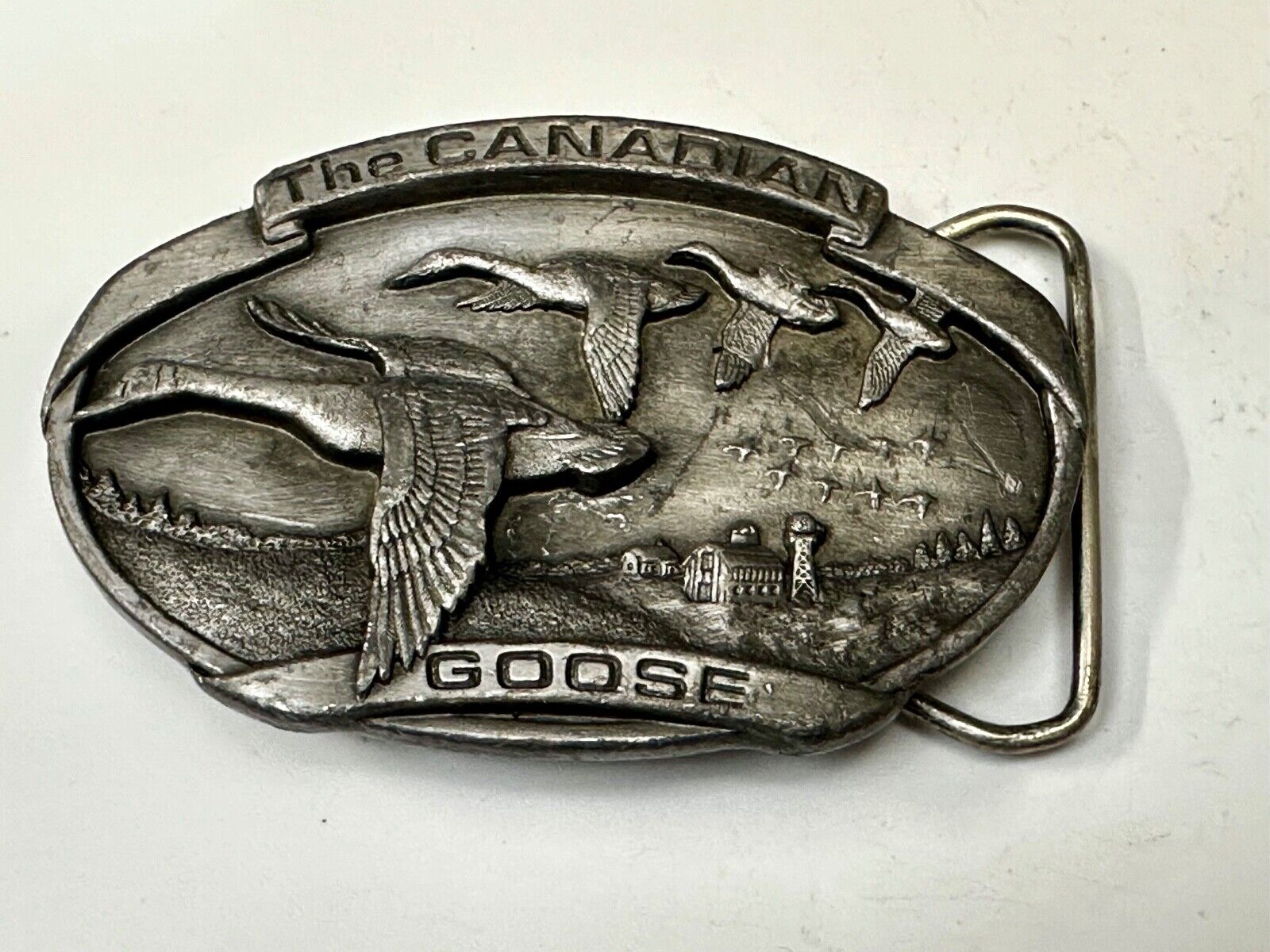 The Canadian Goose Migrating  Flying Brass Vintage 1983 Belt Buckle by Bergamot