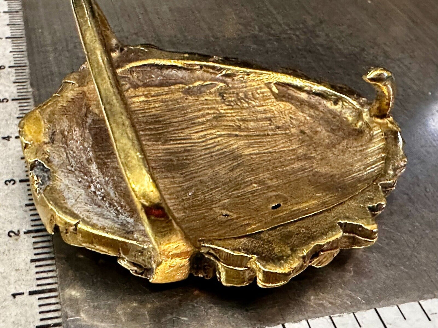 Unique Chunky Nugget Textured Brutalist Gold Tone Hippy Signed Belt Buckle