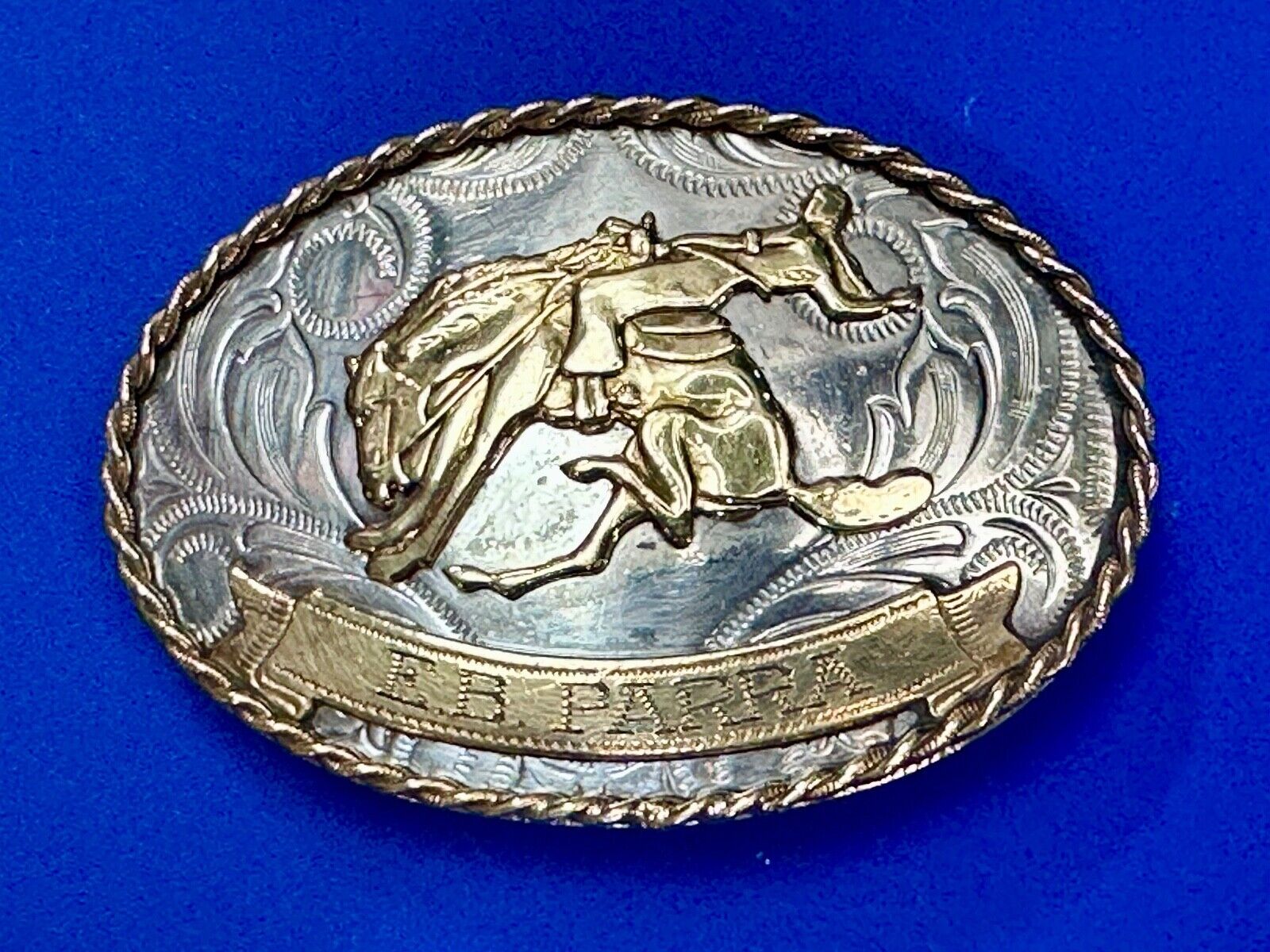 Vintage German Silver Bucking Saddle Bronc Western Cowboy Engraved belt buckle