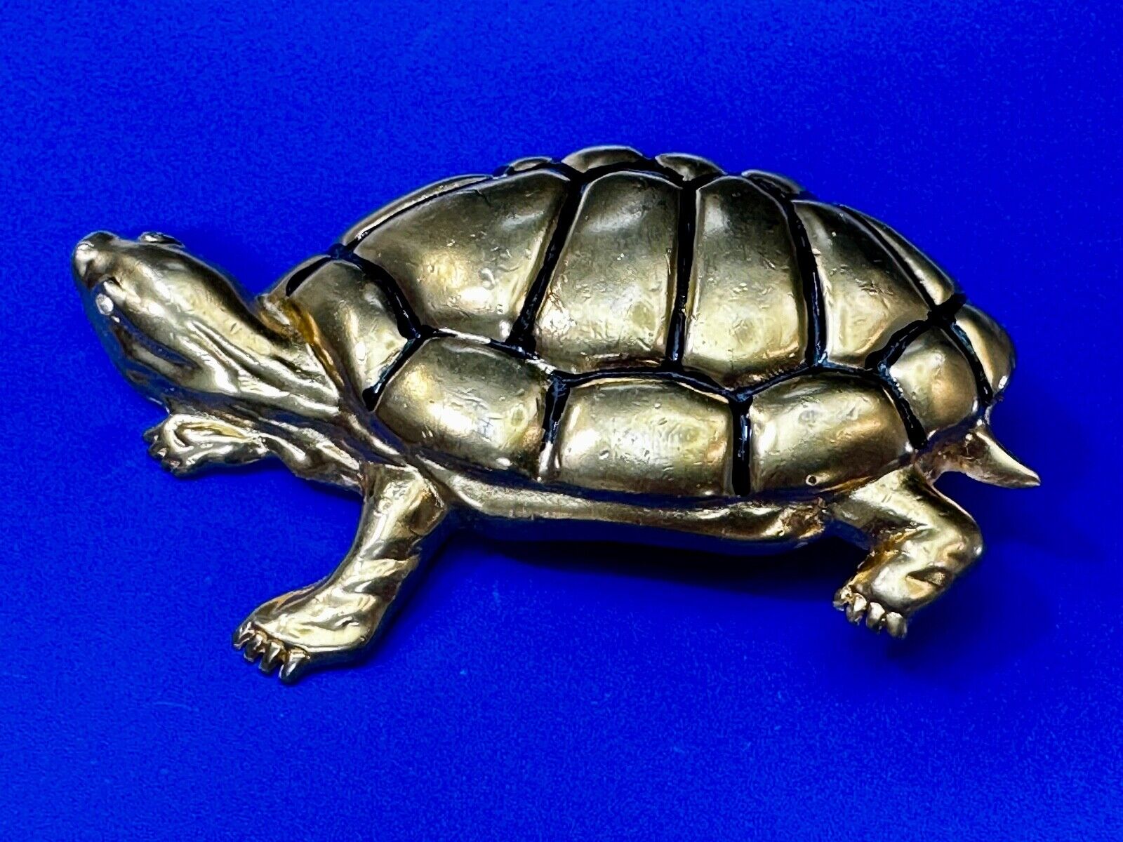 Tortoise Turtle Adorable Figural Huge Gold Tone Vintage Belt Buckle Over 4" Wide