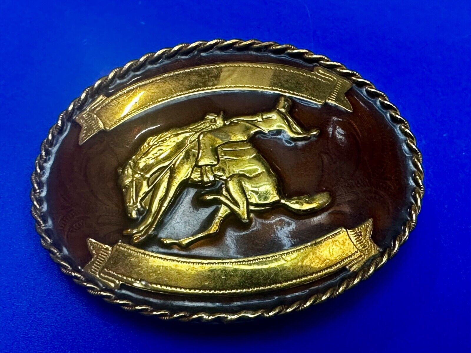 Vintage German Silver  Cowboy Saddle Bronc western belt buckle W/ Award Ribbon