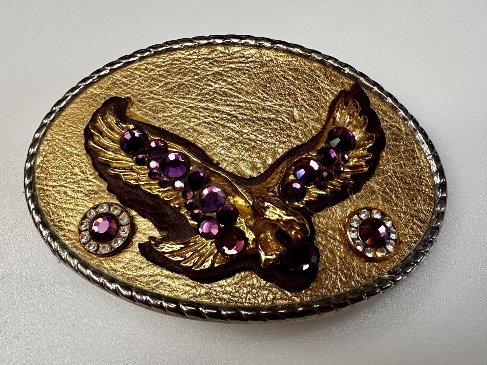 American Eagle Purple Crystal Studded Patriotic Belt Buckle by Michelle Monroe