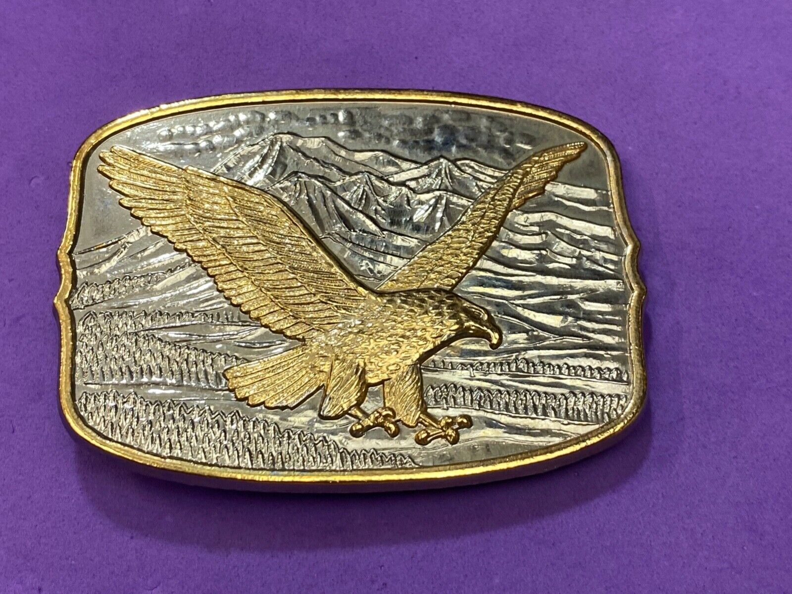 AMERICAN EAGLE Majestically hunting flying over mountains Numbered belt buckle