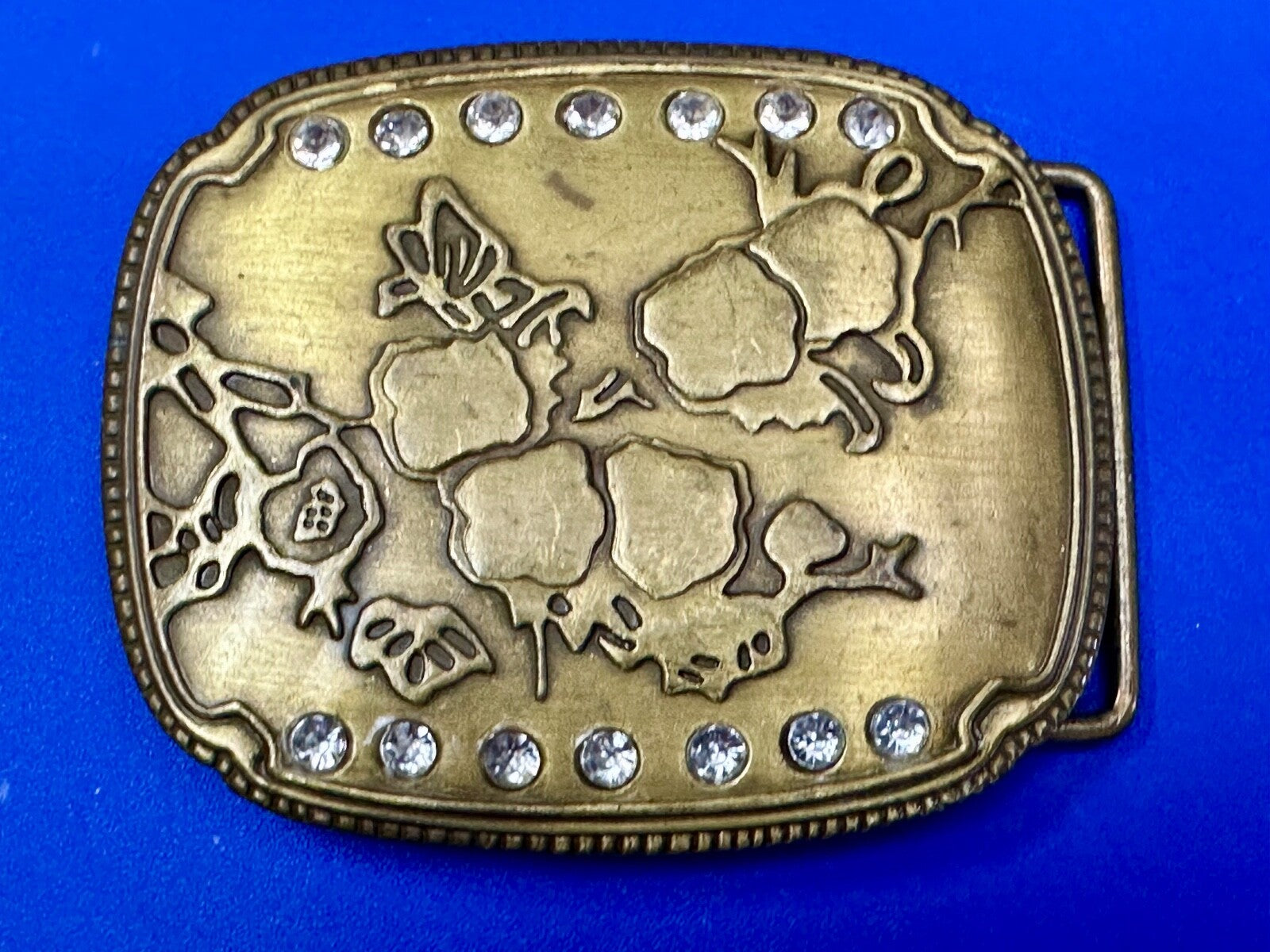 ABSTRACT Art - Butterfly tree?    Vintage Rhinestone accented Belt Buckle