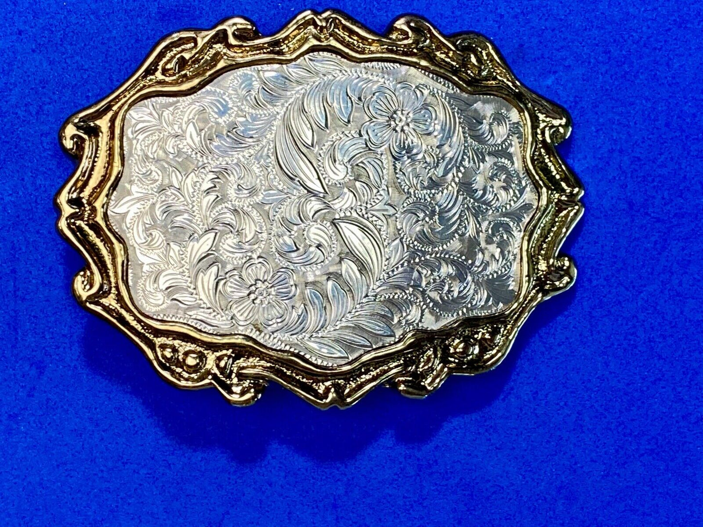 Unique Shape Western Belt Buckle Floral Design Western Cowboy Cowgirl Signed W