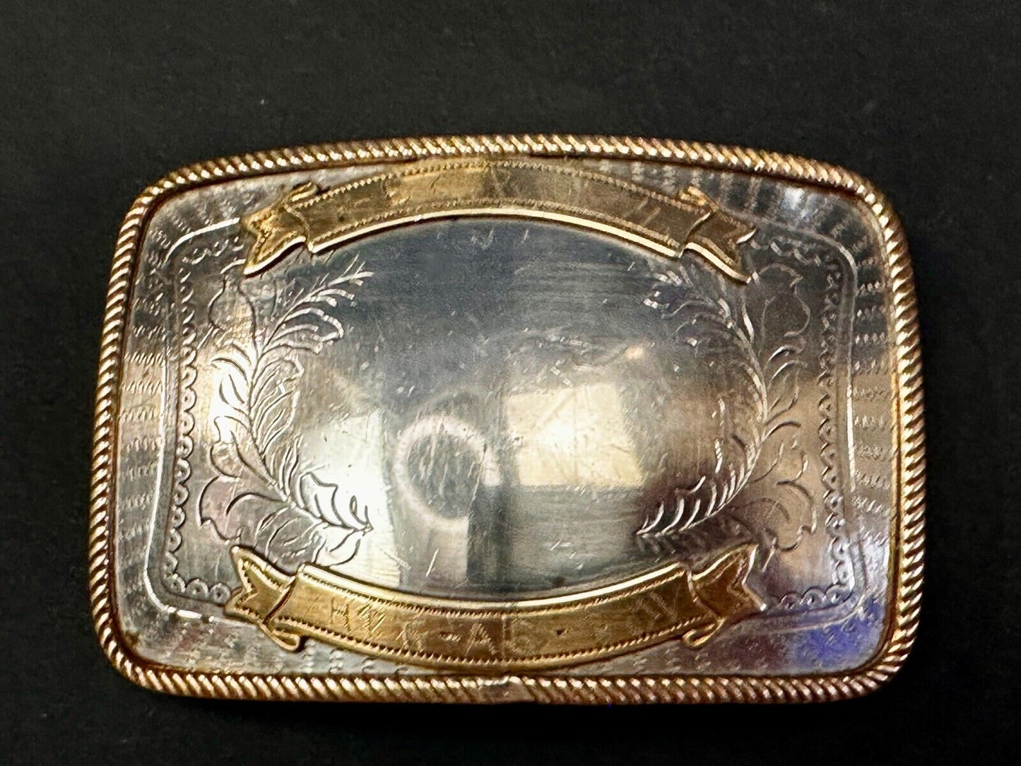 Vintage  E.C Pena Blank Ribbon Engraved Award Trophy Nickel Silver Belt Buckle