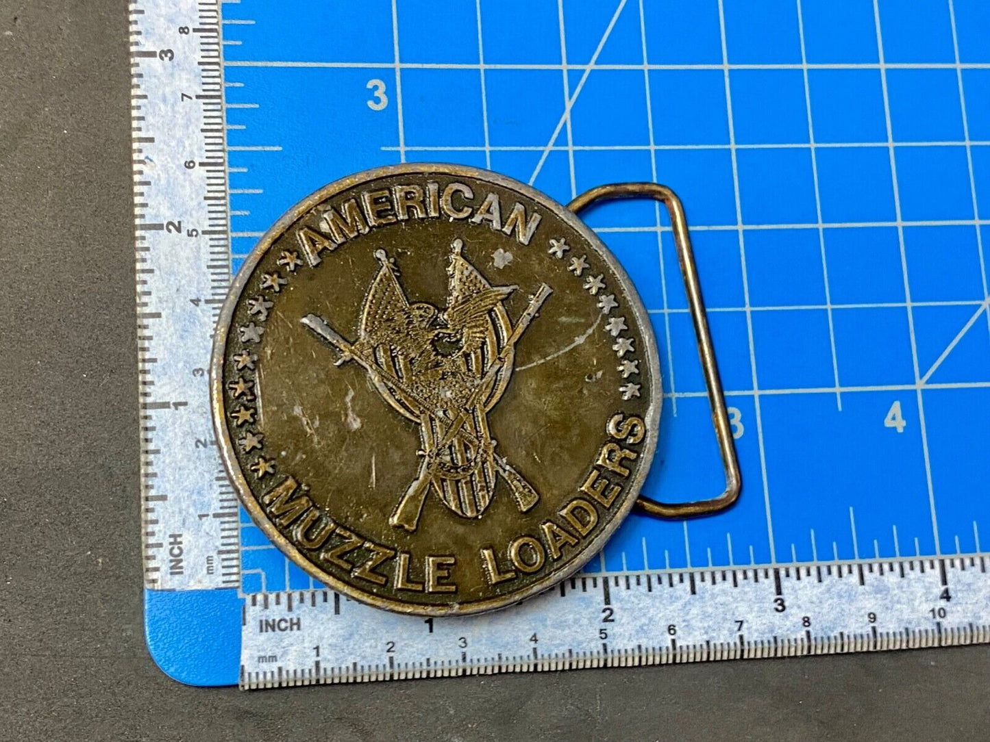 American Muzzle Loaders Vintage Tiffany Studio NY belt buckle Protect Gun Rights