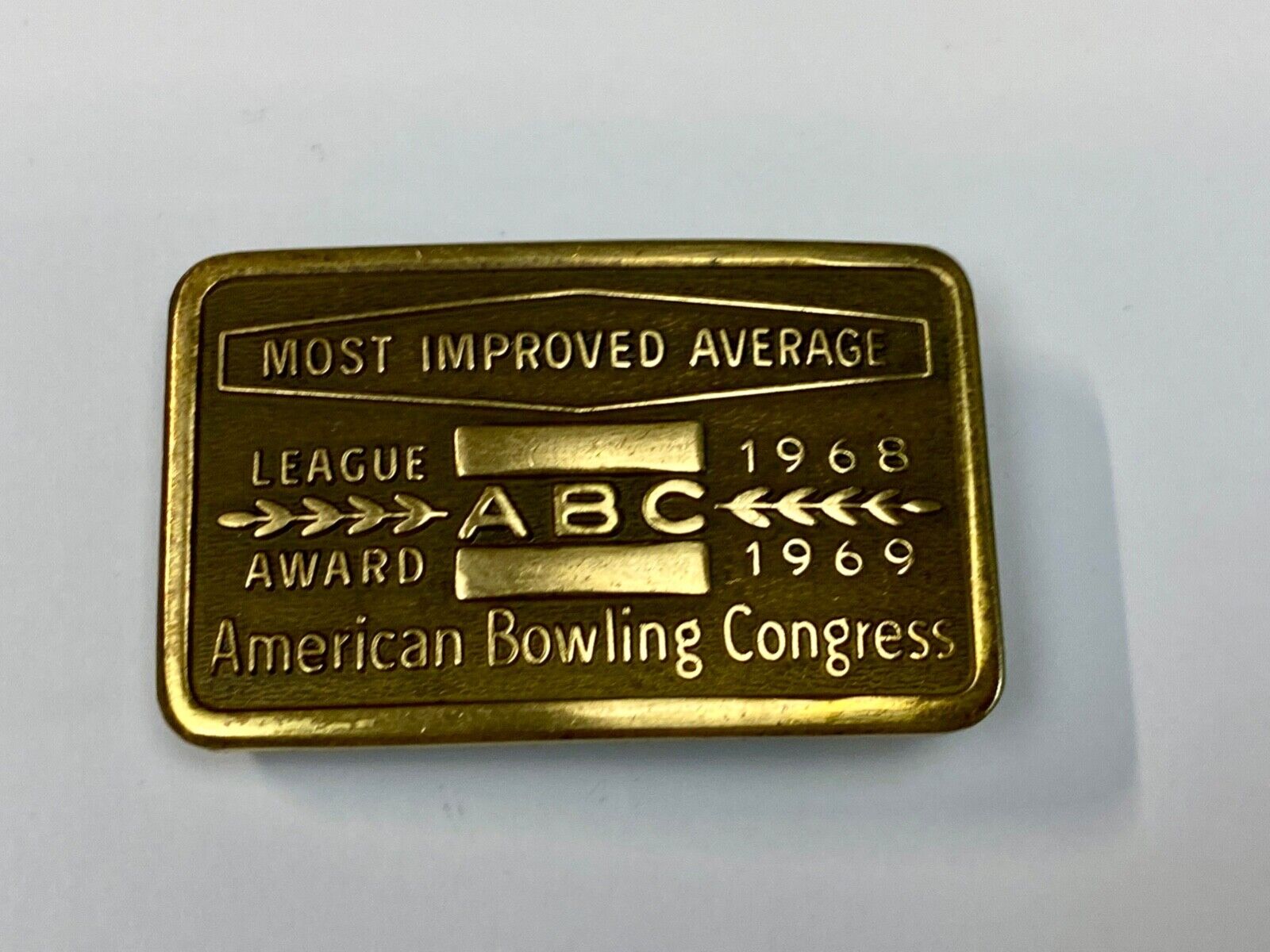 1968 - 69 AMERICAN BOWLING CONGRESS MOST IMPROVED AVERAGE AWARD BELT BUCKLE