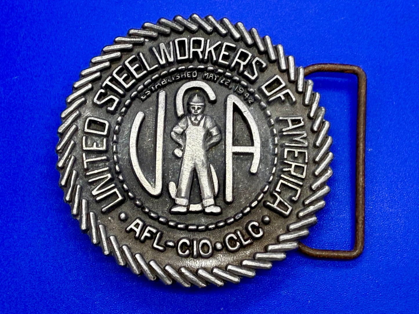 United Steelworkers of America USWA Union Est. 1942 CAPP & KNUDSEN Belt Buckle