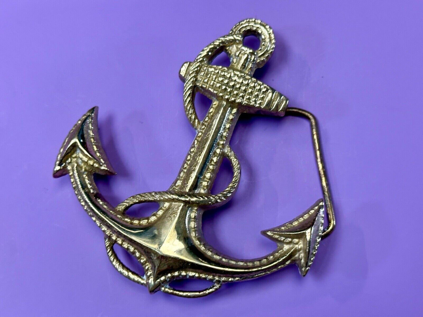 Anchor and Rope Maritime nautical large 4" wide figural Belt Buckle stamped 189
