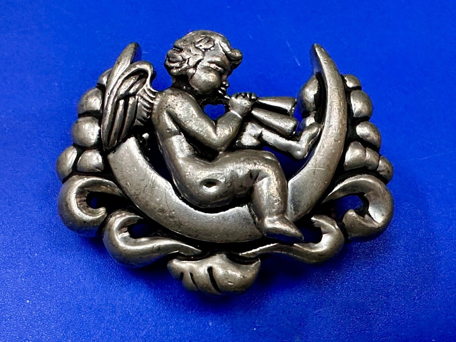 Angel Cherub Playing Flute Figural Cutout Rare Belt Buckle #1008 Vicenza