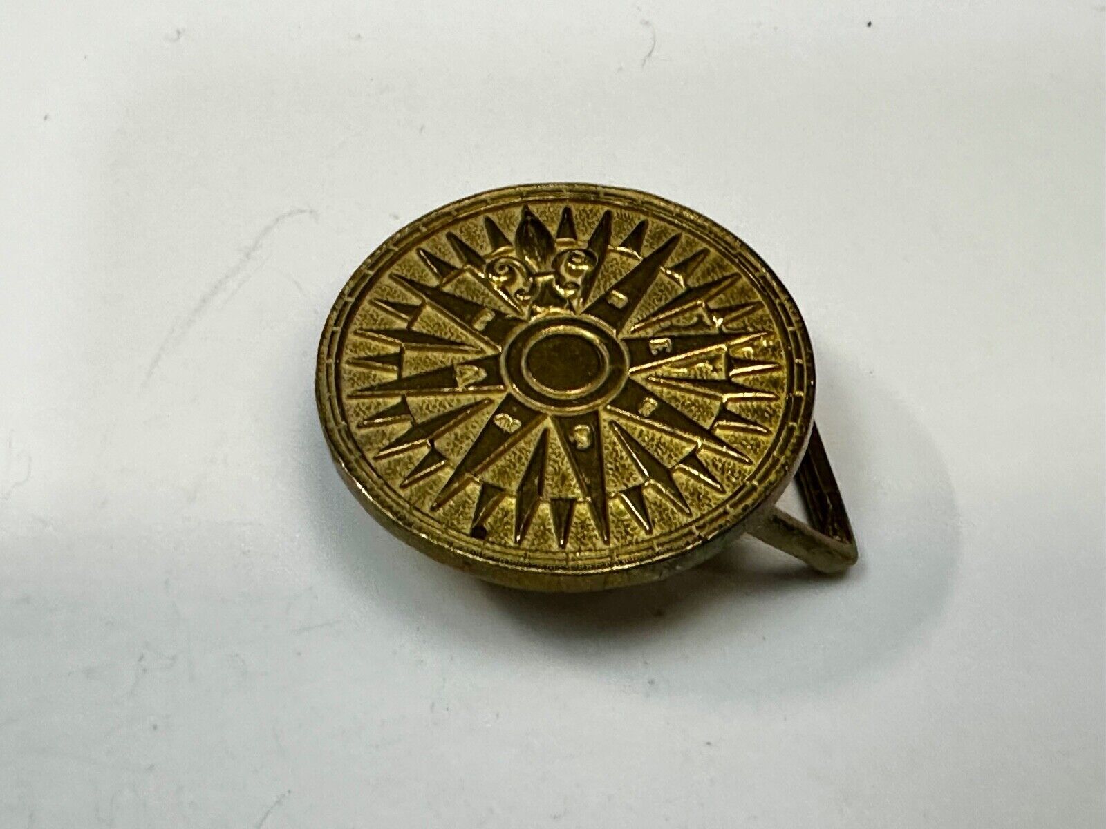 Artist Signed Fleur De Lis Compass Sun Dial Hippie Boho Solid Brass Belt Buckle